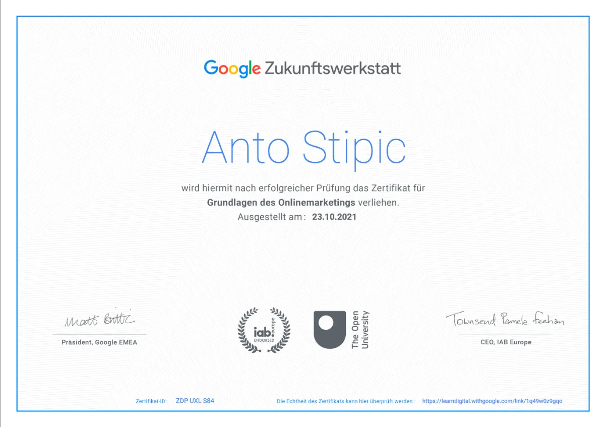 Google-Zukunftswerkstat-zertifikat-anto-stipic